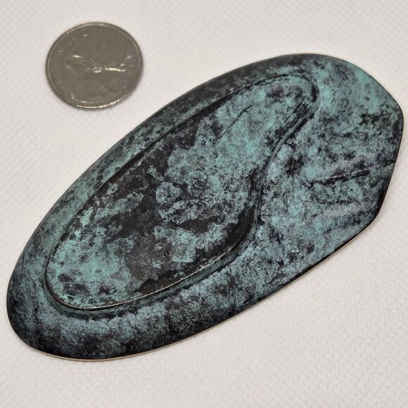 1950s HAGENAUER Austria Elliptical Brass green verdigris Ashtray vide poche tray - Picture 6 of 12